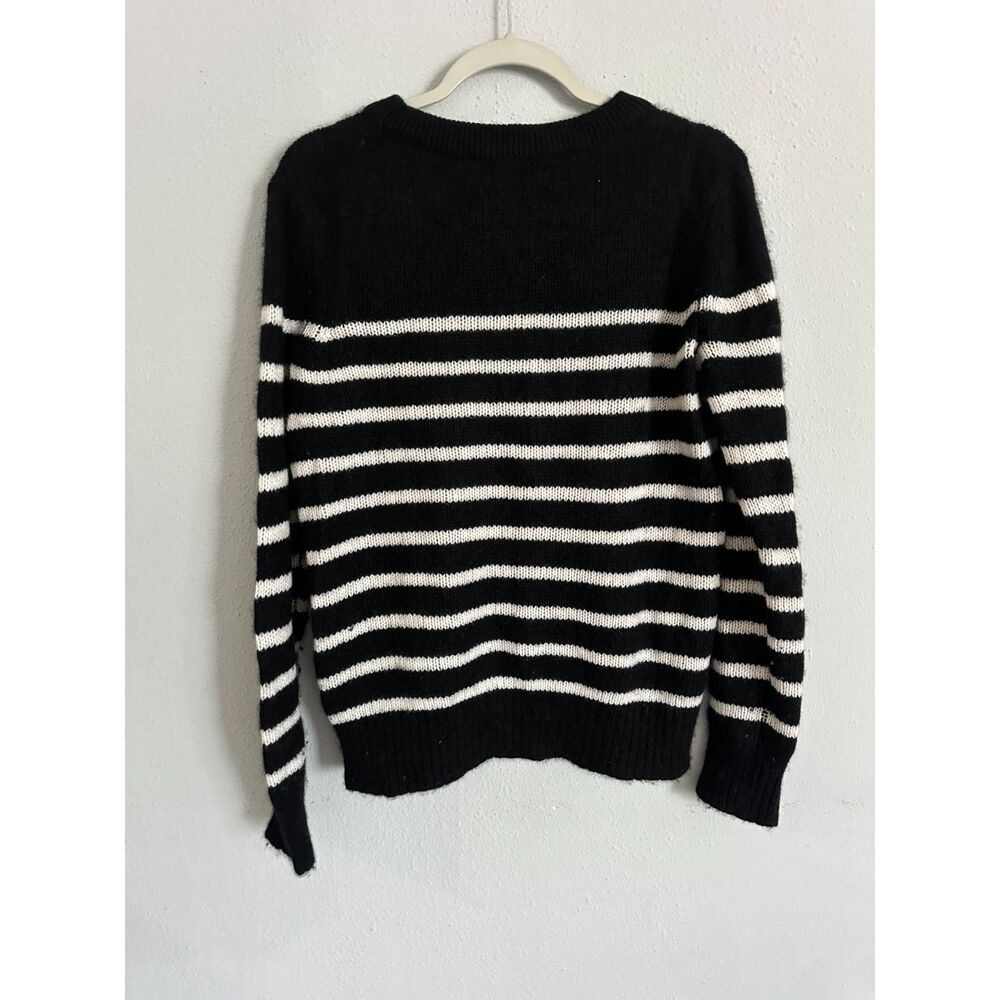 Aqua Cashmere 100% Cashmere Stripe Sweater Black White Women's L - Picture 3 of 6